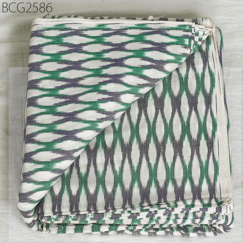 Green Indian Ikat Cotton Fabric by yard Homespun Handwoven Cushion Covers Crafting Summer Women Pajamas Kids Shorts Sewing Kitchen Curtains