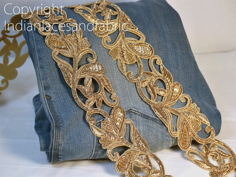 Handcrafted Gold Zardozi Sari Trim by the Yard, Decorative Gold Trim, Decorative Trims, Sewing Lace, Indian Borders, Indian laces and trims, Costume trim