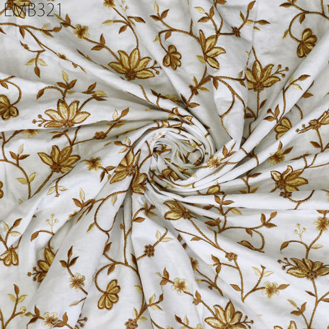 Embroidered Cotton Fabric by the Yard Indian Embroidery Sewing DIY Crafting Summer Women Kids Dresses Costumes Doll Bag Home Decor Curtain