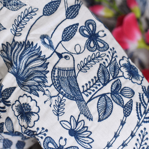 Ivory Embroidered Cotton Fabric by Yard Indian Embroidery Sewing DIY Crafting Women Summer Dresses Costumes Tote Bag Home Decor Curtains
