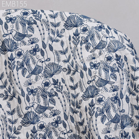 Ivory Embroidered Cotton Fabric by Yard Indian Embroidery Sewing DIY Crafting Women Summer Dresses Costumes Tote Bag Home Decor Curtains
