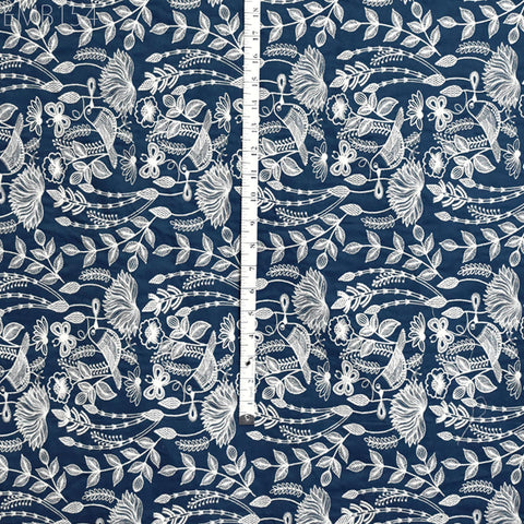 Blue Embroidered Cotton Fabric by Yard Indian Embroidery Sewing DIY Crafting Women Summer Dresses Costumes Tote Bag Home Decor Curtains