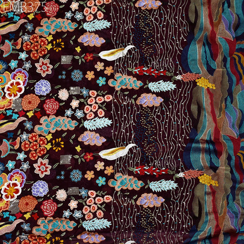 54'' Indian Embroidered Fabric by the Yard Multicolor Georgette Embroidery Sewing Curtain Crafting Women Dresses Material Drapery Home Decor