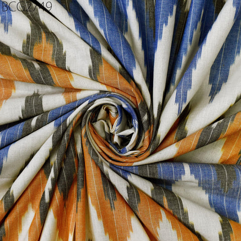 Handloom Indian Ikat Cotton Fabric: Yarn-Dyed, Soft Medium-Weight (Sold by Yard)