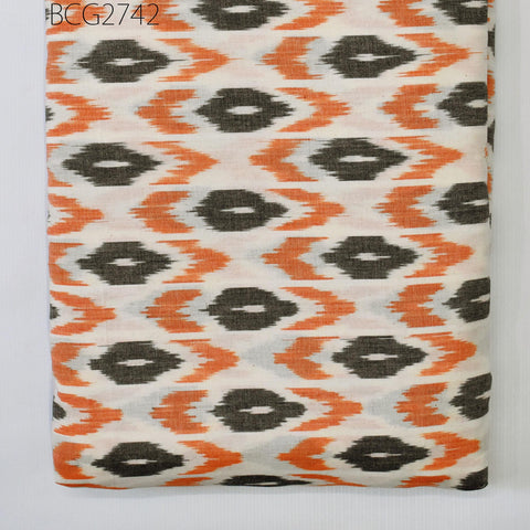 Handloom Indian Ikat Cotton Fabric: Orange, Black, Ivory 100 GSM (Sold by Yard)