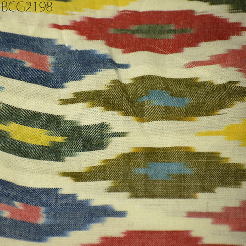 Handloom Indian Ikat Cotton Fabric Sold By Yard Handwoven Yarn Dyed Kids Summer Dresses Home Furnishing Cushions Curtains Pillows Apparel