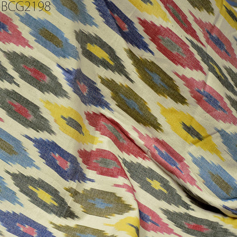 Handloom Indian Ikat Cotton Fabric Sold By Yard Handwoven Yarn Dyed Kids Summer Dresses Home Furnishing Cushions Curtains Pillows Apparel