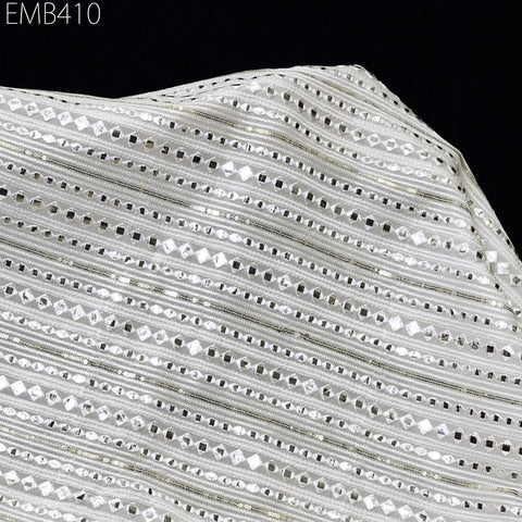 White Indian Embroidered Fabric by the Yard Georgette Embroidery Sewing Curtain DIY Crafting Summer Women Dress Material Drapery Home Decor