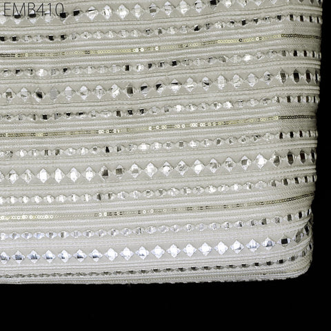 White Indian Embroidered Fabric by the Yard Georgette Embroidery Sewing Curtain DIY Crafting Summer Women Dress Material Drapery Home Decor