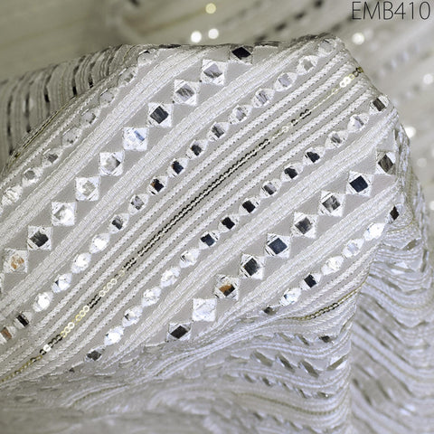 White Indian Embroidered Fabric by the Yard Georgette Embroidery Sewing Curtain DIY Crafting Summer Women Dress Material Drapery Home Decor