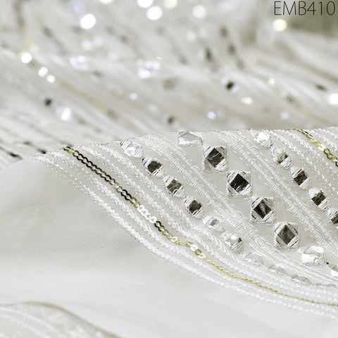 White Indian Embroidered Fabric by the Yard Georgette Embroidery Sewing Curtain DIY Crafting Summer Women Dress Material Drapery Home Decor