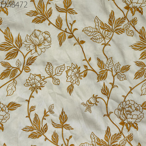 Indian Ivory Embroidered by the yard Fabric Sewing DIY Crafting Embroidery Wedding Dresses Fabric Costumes Dolls Cushion Covers Table Runner