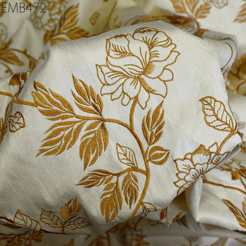 Indian Ivory Embroidered by the yard Fabric Sewing DIY Crafting Embroidery Wedding Dresses Fabric Costumes Dolls Cushion Covers Table Runner