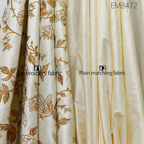 Indian Ivory Embroidered by the yard Fabric Sewing DIY Crafting Embroidery Wedding Dresses Fabric Costumes Dolls Cushion Covers Table Runner