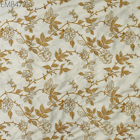 Indian Ivory Embroidered by the yard Fabric Sewing DIY Crafting Embroidery Wedding Dresses Fabric Costumes Dolls Cushion Covers Table Runner