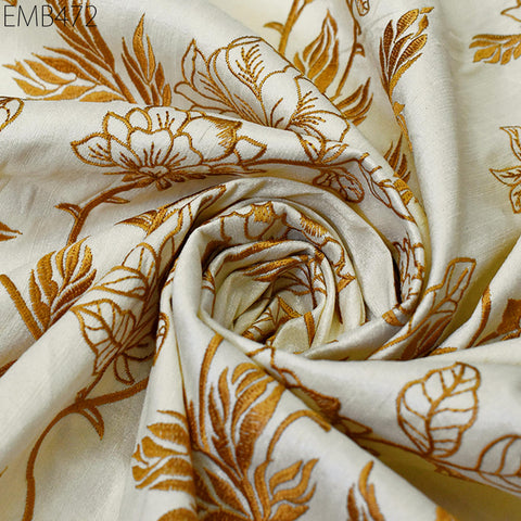 Indian Ivory Embroidered by the yard Fabric Sewing DIY Crafting Embroidery Wedding Dresses Fabric Costumes Dolls Cushion Covers Table Runner
