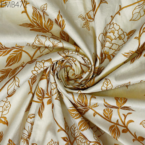 Indian Ivory Embroidered by the yard Fabric Sewing DIY Crafting Embroidery Wedding Dresses Fabric Costumes Dolls Cushion Covers Table Runner