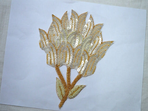 Ivory Sequin Patches Handcrafted Patches Beaded Applique Zardozi Patch Wedding Dress Applique, Decorative Appliques