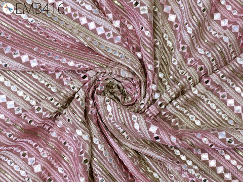 Mauve Indian Embroidered Fabric by the Yard Georgette Embroidery Sewing Curtain DIY Crafting Summer Women Dress Material Drapery Home Decor