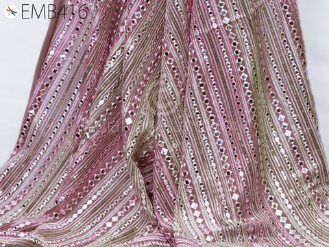 Mauve Indian Embroidered Fabric by the Yard Georgette Embroidery Sewing Curtain DIY Crafting Summer Women Dress Material Drapery Home Decor