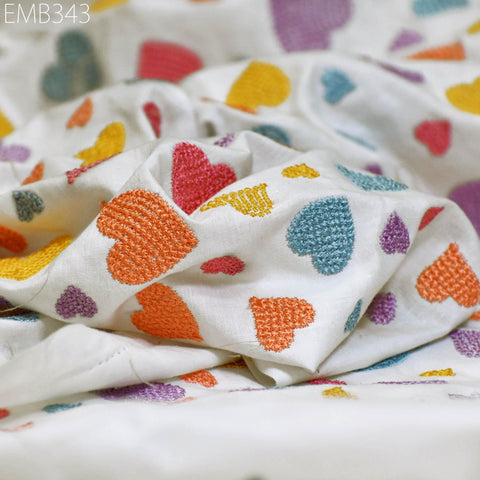 Embroidered Cotton Fabric by the Yard Indian Embroidery Sewing DIY Crafting Summer Women Kids Dresses Costumes Doll Bag Home Decor Curtain