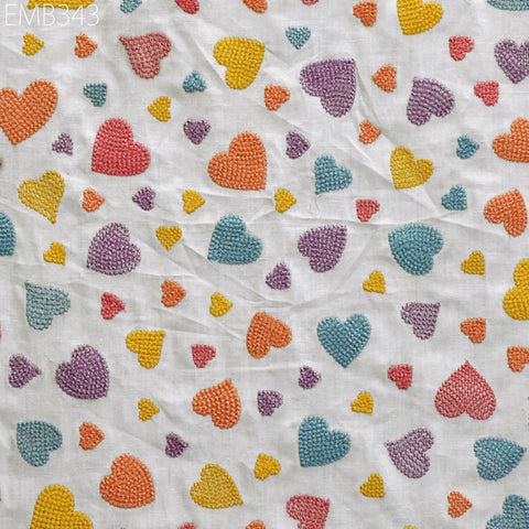 Embroidered Cotton Fabric by the Yard Indian Embroidery Sewing DIY Crafting Summer Women Kids Dresses Costumes Doll Bag Home Decor Curtain