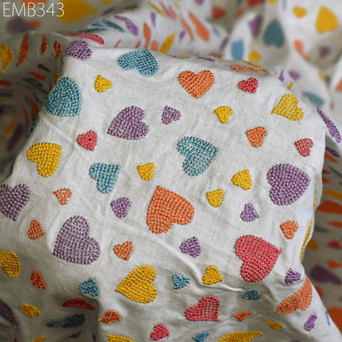 Embroidered Cotton Fabric by the Yard Indian Embroidery Sewing DIY Crafting Summer Women Kids Dresses Costumes Doll Bag Home Decor Curtain