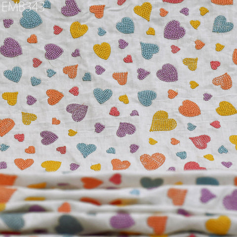 Embroidered Cotton Fabric by the Yard Indian Embroidery Sewing DIY Crafting Summer Women Kids Dresses Costumes Doll Bag Home Decor Curtain