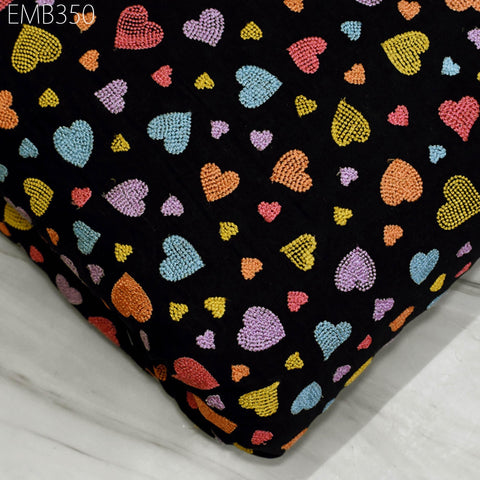 Black Embroidered Cotton Fabric by the Yard Indian Embroidery Sewing DIY Crafting Summer Women Kids Dresses Costumes Doll Bag Home Decor