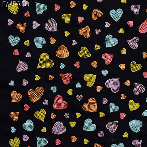 Black Embroidered Cotton Fabric by the Yard Indian Embroidery Sewing DIY Crafting Summer Women Kids Dresses Costumes Doll Bag Home Decor