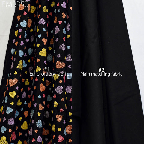 Black Embroidered Cotton Fabric by the Yard Indian Embroidery Sewing DIY Crafting Summer Women Kids Dresses Costumes Doll Bag Home Decor