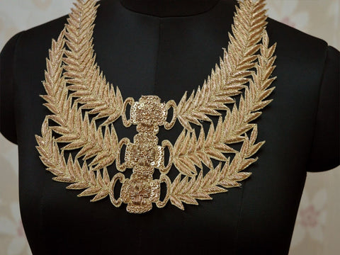 1 Pc Neckline Decorative Patches Crafting Zardosi Gold Neck Patches Decorated Neck Hand Crafted Patches Indian Embroidered Zardosi Decor