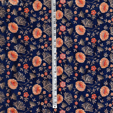 Indian Blue Embroidered Fabric by the yard Sewing DIY Crafting Embroidery Wedding Dresses Fabric Costumes Dolls Cushion Covers Table Runners