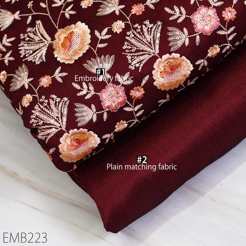 Indian Embroidered Fabric by the yard Sewing DIY Crafting Burgundy Embroidery Wedding Dresses Fabric Costumes Bags Cushion Table Runners