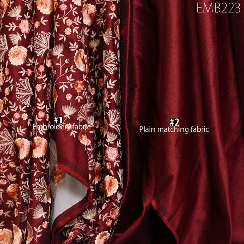 Indian Embroidered Fabric by the yard Sewing DIY Crafting Burgundy Embroidery Wedding Dresses Fabric Costumes Bags Cushion Table Runners
