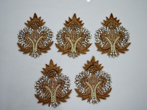 Handmade Zari Appliques Decorative Beaded Patch Designer Appliques Floral Applique Sequence Patches