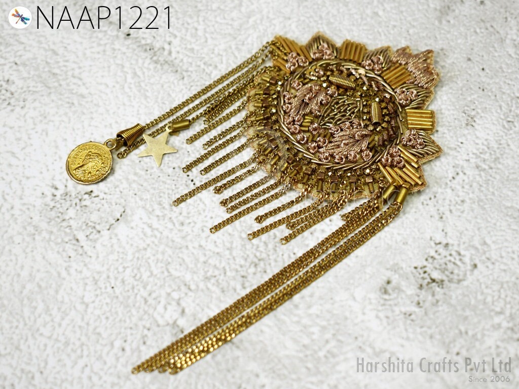 Indian Handmade Chain-Patch Appliqués | 2 pcs Vintage Beaded Design ...