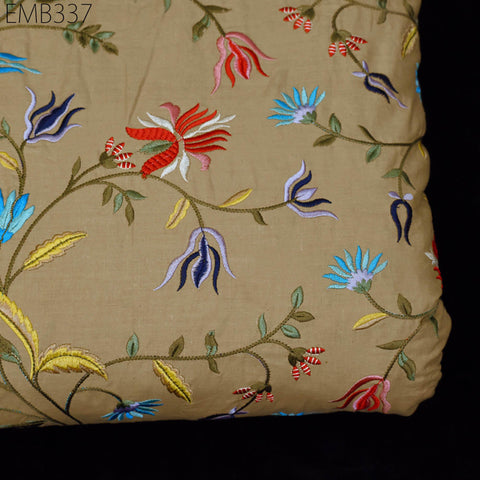 Floral Embroidered Cotton Fabric by the Yard Indian Embroidery Sewing DIY Crafting Women Summer Dresses Costumes Tote Bag Home Decor Curtain
