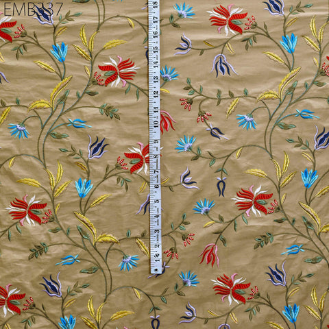 Floral Embroidered Cotton Fabric by the Yard Indian Embroidery Sewing DIY Crafting Women Summer Dresses Costumes Tote Bag Home Decor Curtain