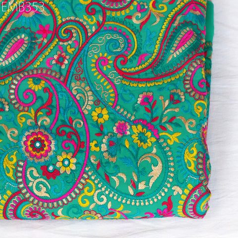 Indian Paisley Embroidery Fabric by the Yard Embroidered Georgette Sewing Curtain Crafting Summer Women Dress Material Drapery Home Decor