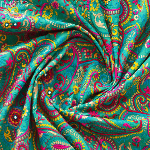 Indian Paisley Embroidery Fabric by the Yard Embroidered Georgette Sewing Curtain Crafting Summer Women Dress Material Drapery Home Decor