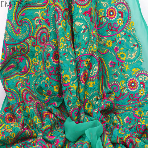 Indian Paisley Embroidery Fabric by the Yard Embroidered Georgette Sewing Curtain Crafting Summer Women Dress Material Drapery Home Decor