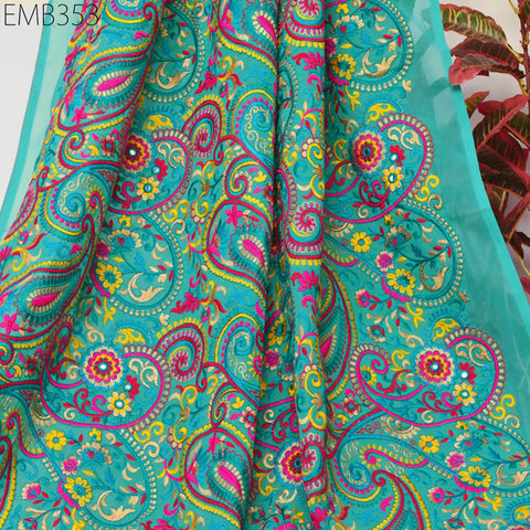 Indian Paisley Embroidery Fabric by the Yard Embroidered Georgette Sewing Curtain Crafting Summer Women Dress Material Drapery Home Decor