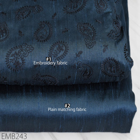 Indian Embroidered Paisley Grey Dupioni Fabric by the Yard Sewing Crafting Wedding Dresses Costumes Dolls Bags Cushion Covers Table Runners