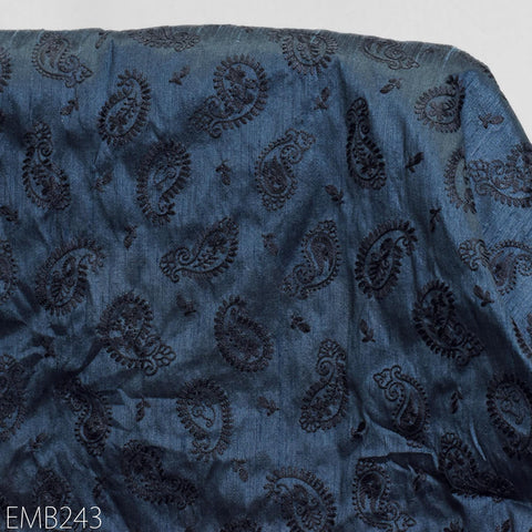 Indian Embroidered Paisley Grey Dupioni Fabric by the Yard Sewing Crafting Wedding Dresses Costumes Dolls Bags Cushion Covers Table Runners