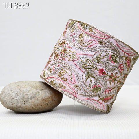 9 Yard Pink Embroidered 10cm Trim Indian Embroidery Ribbons Laces Sari Border Saree DIY Crafting Beach Bag Decorative Fabric Trimmings Tape