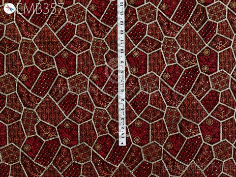 Indian Maroon Sequins Embroidery Fabric by the yard Sewing DIY Crafting Wedding Dresses Costumes Dolls Bags Cushion Covers Table Runners