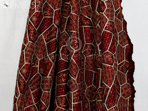 Indian Maroon Sequins Embroidery Fabric by the yard Sewing DIY Crafting Wedding Dresses Costumes Dolls Bags Cushion Covers Table Runners
