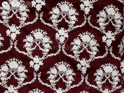 Indian Burgundy Embroidered by the yard Fabric Sewing DIY Crafting Embroidery Wedding Dresses Fabric Costumes Cushion Covers Table Runners