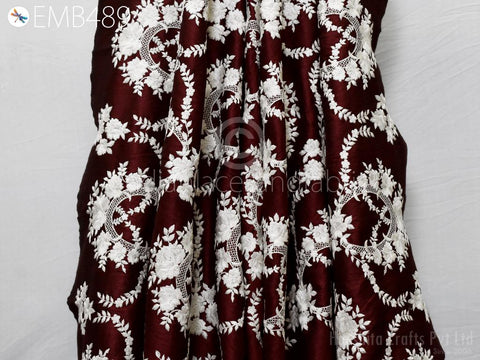 Indian Burgundy Embroidered by the yard Fabric Sewing DIY Crafting Embroidery Wedding Dresses Fabric Costumes Cushion Covers Table Runners